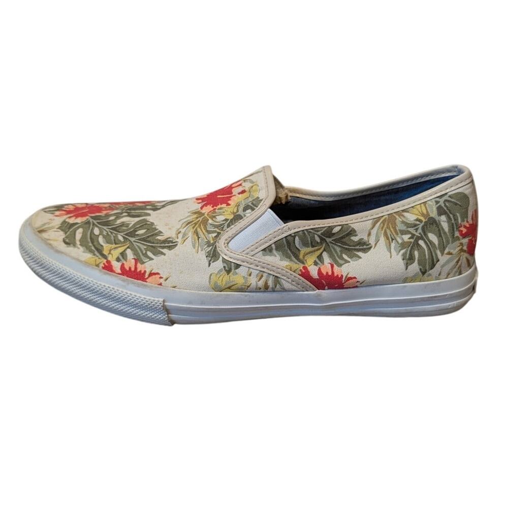 Talbots Jungle Hibiscus Canvas Slip On Sneakers Casual Shoes tropical Sz 9.5M